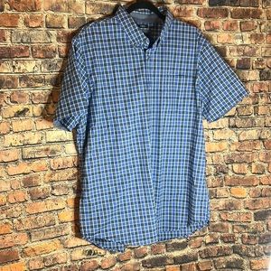 LEE Stretch Blue Large Plaid Regular Fit Men's Casual Button Up Dress Shirt